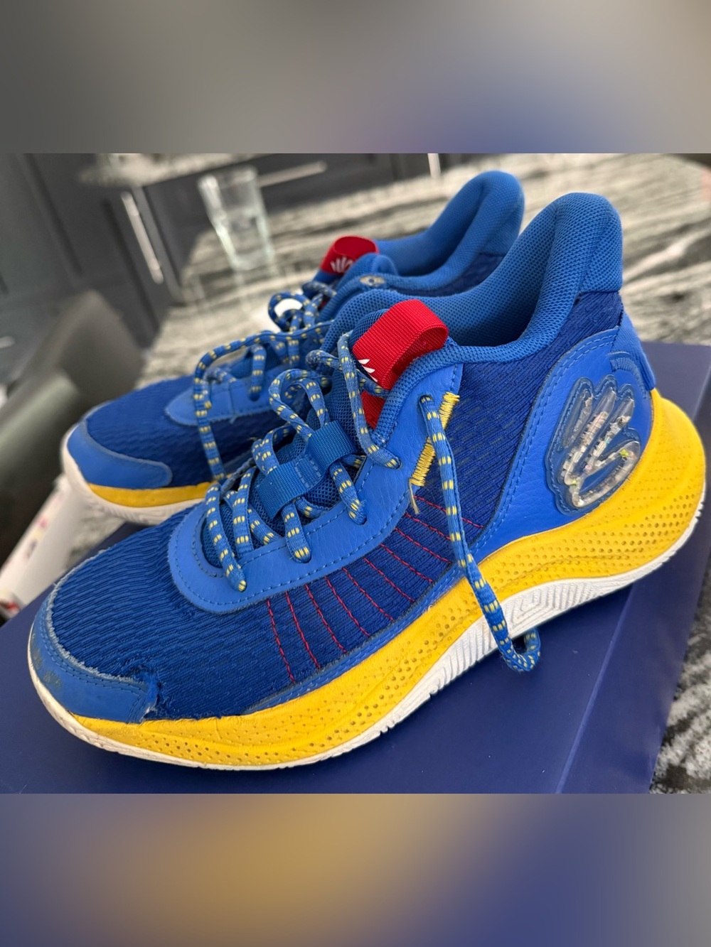 Curry 327 Under Armour Kids Blue and Yellow Basketball Sneakers